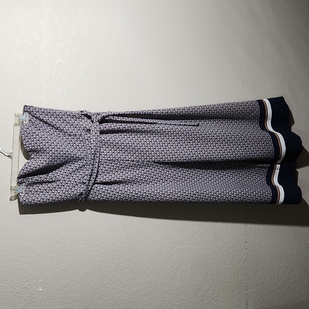 H&M Navy and White Patterned Strapless Jumpsuit